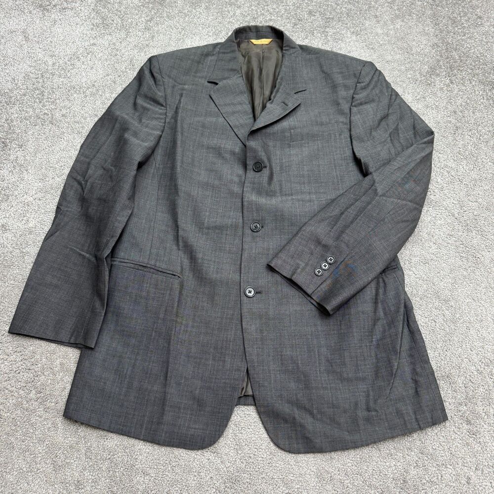 Donna Karan Signature Wool Mohair Notch Lapel Suit Jacket Mens 42R Gray Italy